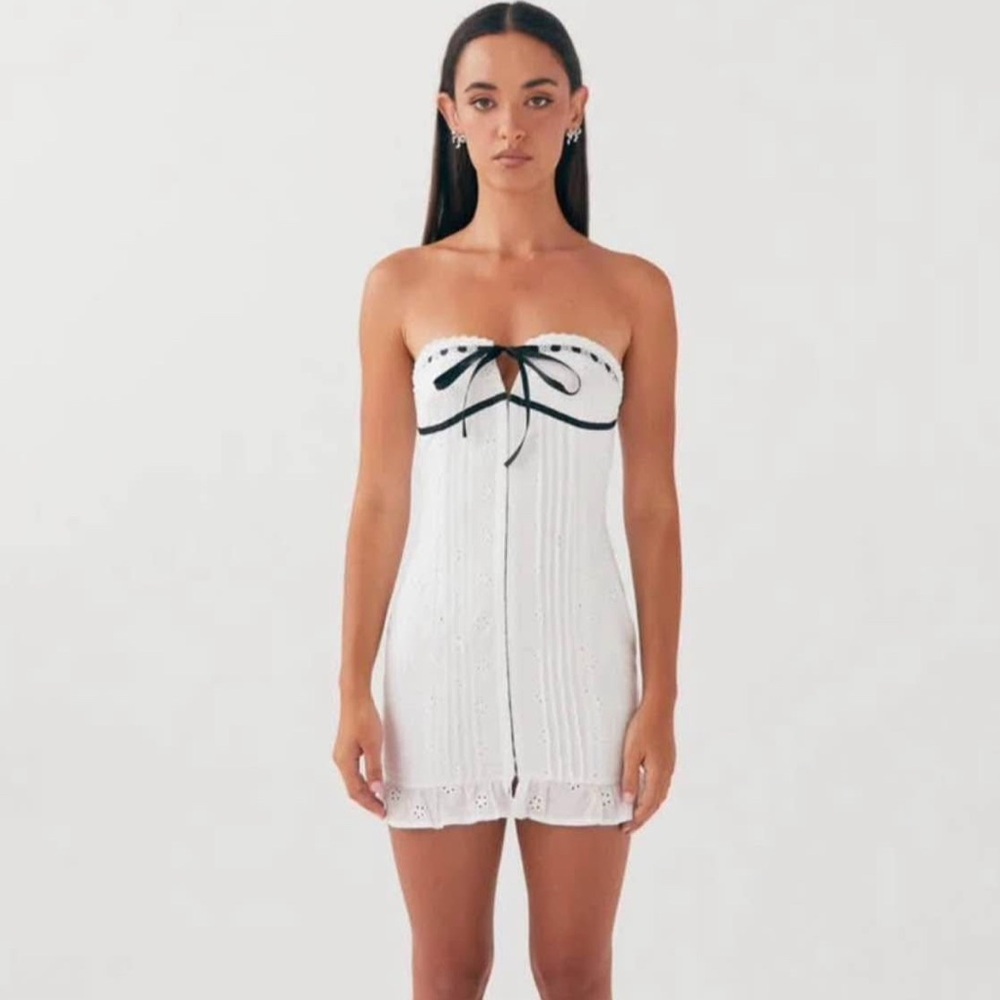 Peppermayo White Mini Dress with Black Accents